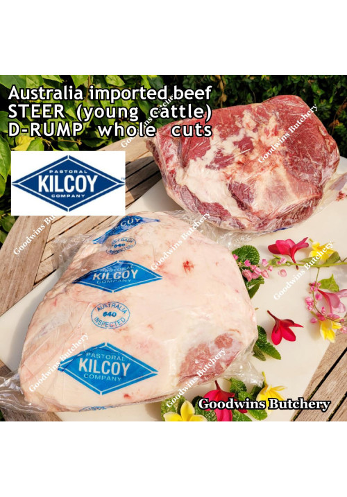 Beef D RUMP aged-frozen Australia STEER young cattle brand KILCOY whole cuts +/- 6 kg/pc (price/kg)
